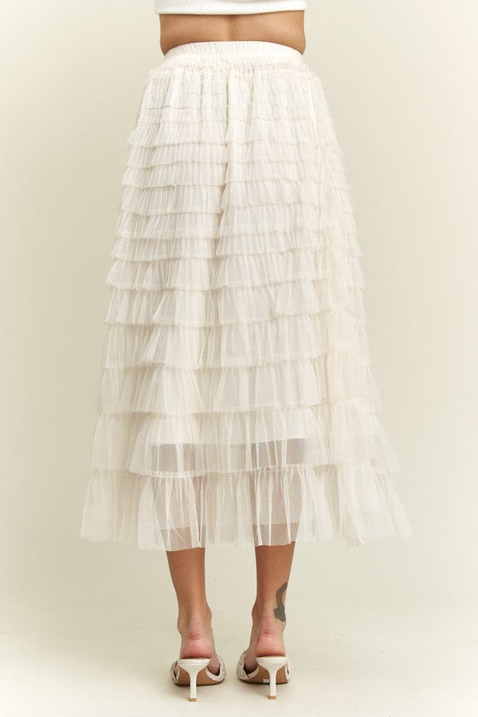 ADORA Elastic Waist Layered Mesh Midi Skirt - Heritage Couture  