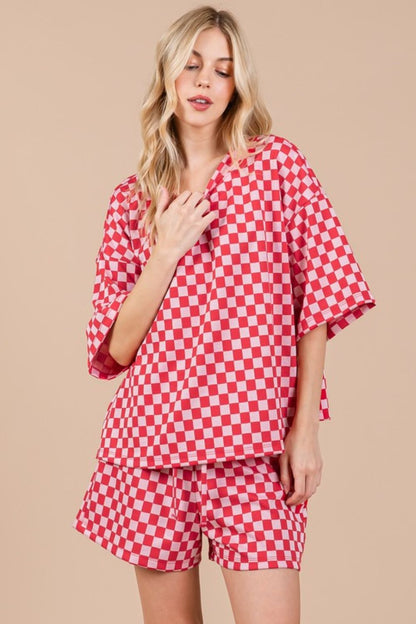 Ces Femme Checkered Round Neck Top and Shorts Set - Heritage Couture  