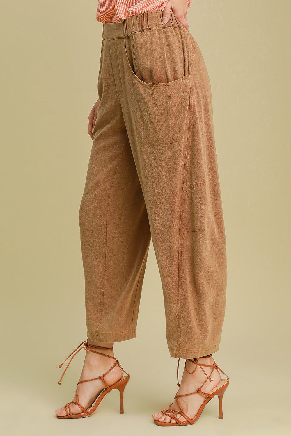 Umgee Elastic Waist Baggy Fit Pants with Pockets - Heritage Couture  