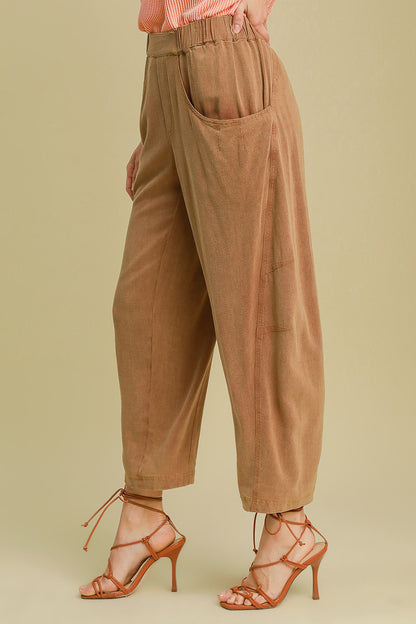 Umgee Elastic Waist Baggy Fit Pants with Pockets - Heritage Couture  