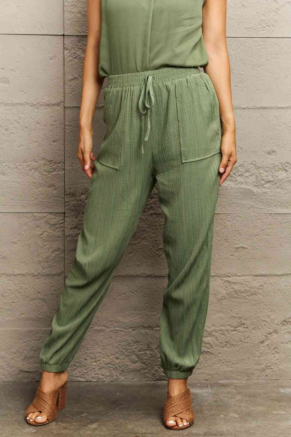 Perfee Tie Waist Long Pants with Pocket - Heritage Couture  
