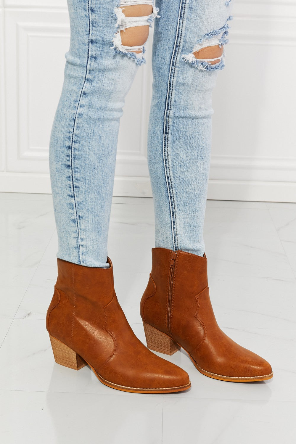 MMShoes Watertower Town Faux Leather Western Ankle Boots in Ochre - Heritage Couture  
