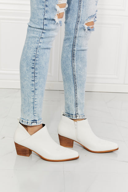 MMShoes Trust Yourself Embroidered Crossover Cowboy Bootie in White - Heritage Couture  