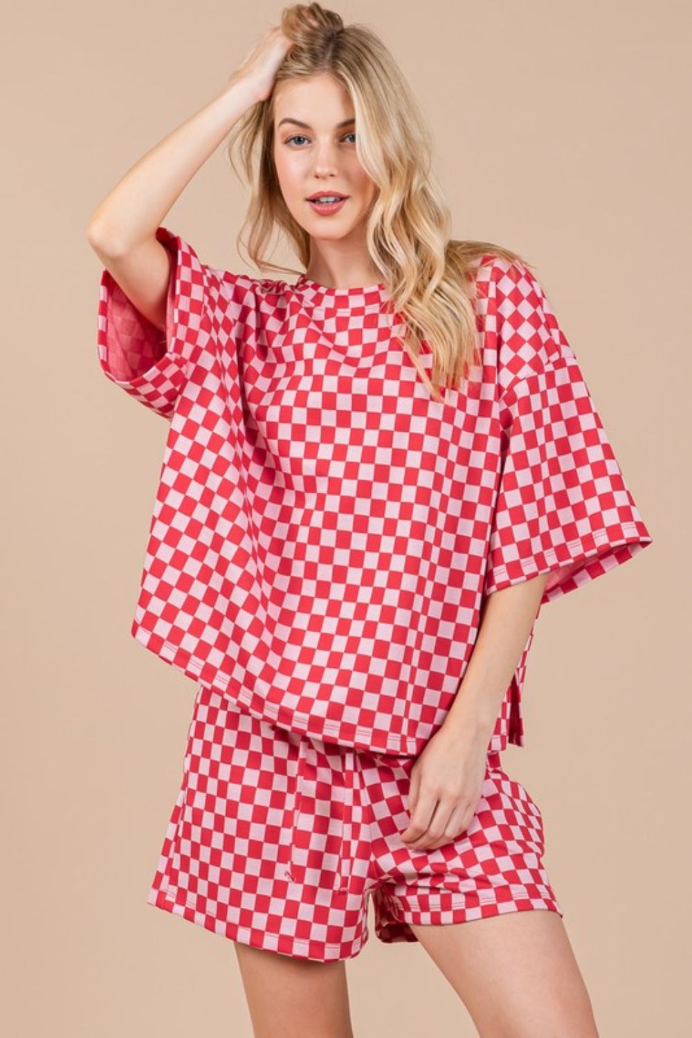 Ces Femme Checkered Round Neck Top and Shorts Set - Heritage Couture  