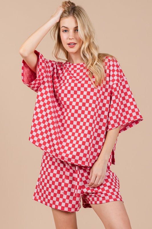 Ces Femme Checkered Round Neck Top and Shorts Set - Heritage Couture  