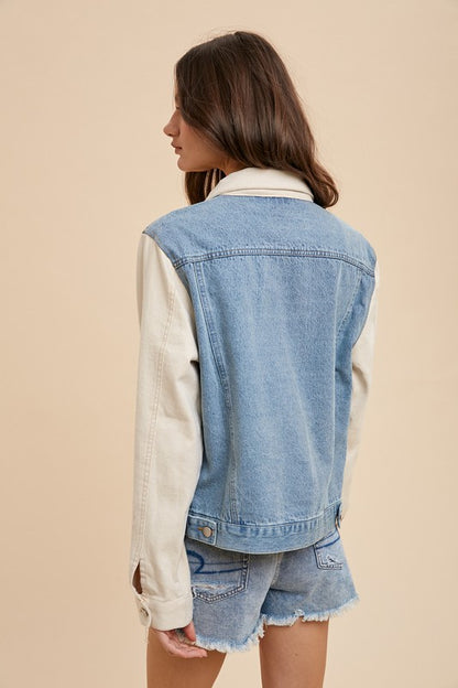 Annie Wear Collared Neck Double Placket Denim Jacket - Heritage Couture  