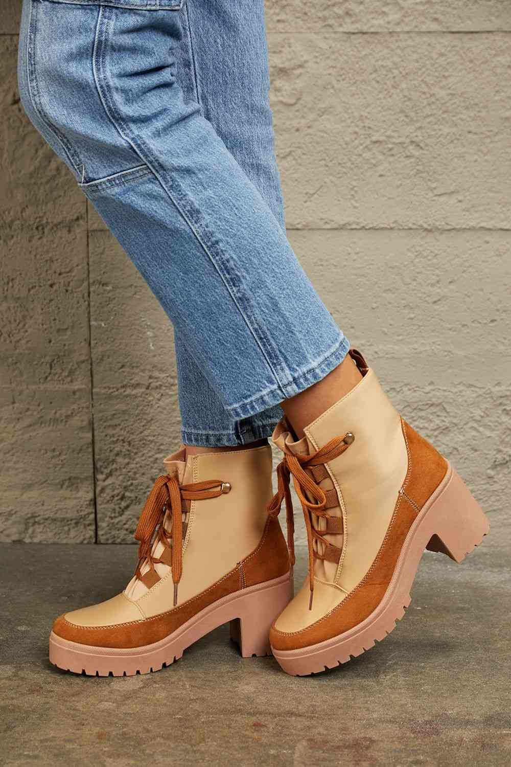 East Lion Corp Lace Up Lug Booties - Heritage Couture  
