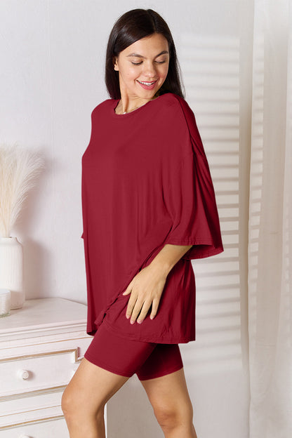 Basic Bae Full Size Soft Rayon Three-Quarter Sleeve Top and Shorts Set - Heritage Couture  