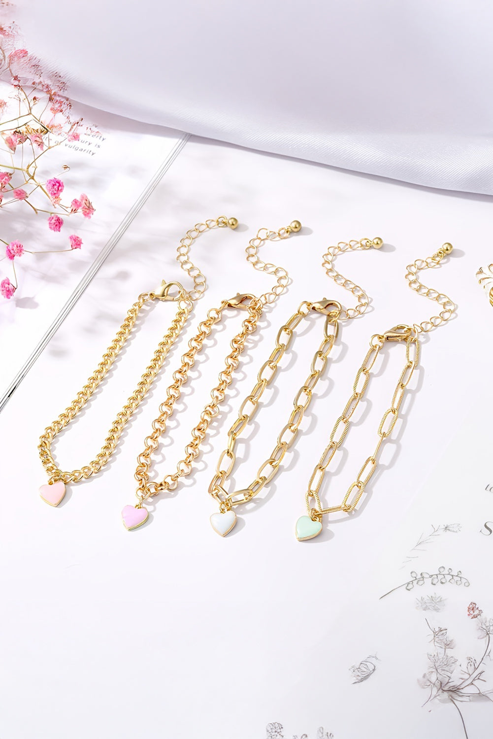 Gold Valentines Heart Multi Layer Adjustable Chain Bracelet - Heritage Couture  