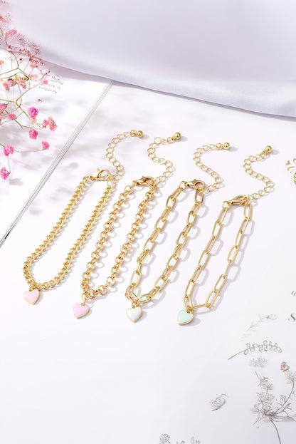 Gold Valentines Heart Multi Layer Adjustable Chain Bracelet - Heritage Couture  