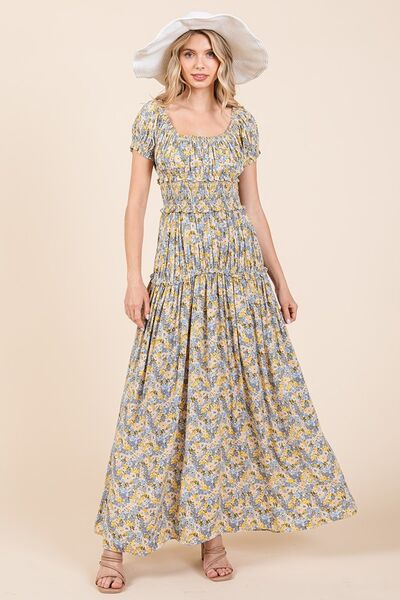 Mittoshop Flower Print Puff Sleeve Gathered Maxi Dress - Heritage Couture  