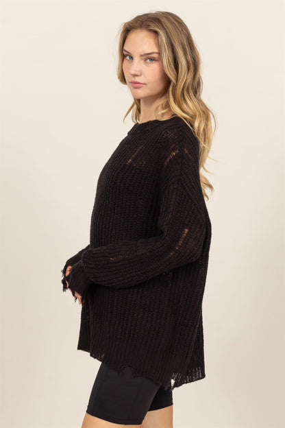 HYFVE Distressed Long Sleeve Knit Top - Heritage Couture  