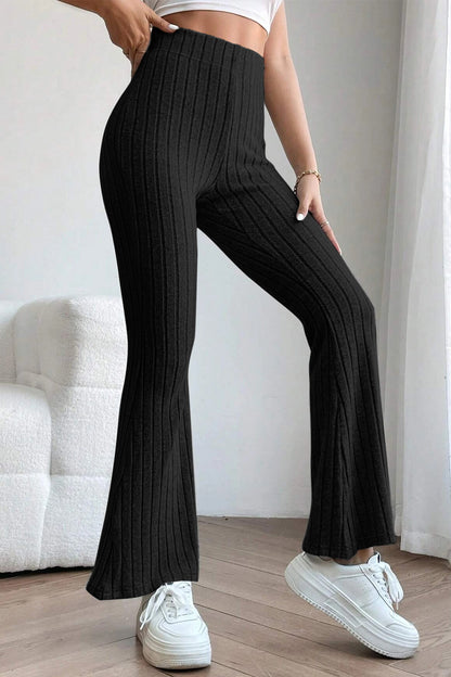 Basic Bae Full Size Ribbed High Waist Flare Pants - Heritage Couture  
