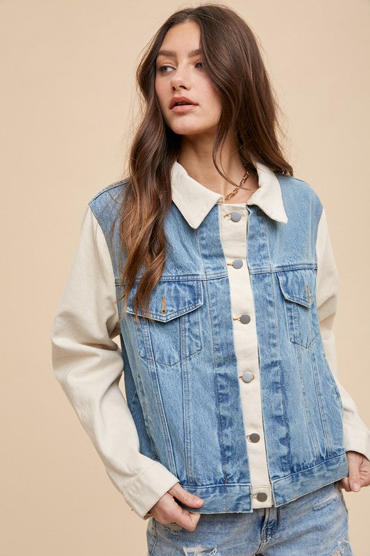 Annie Wear Collared Neck Double Placket Denim Jacket - Heritage Couture  