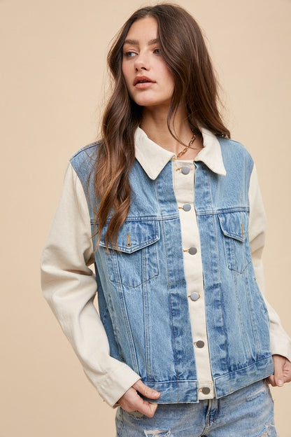 Annie Wear Collared Neck Double Placket Denim Jacket - Heritage Couture  