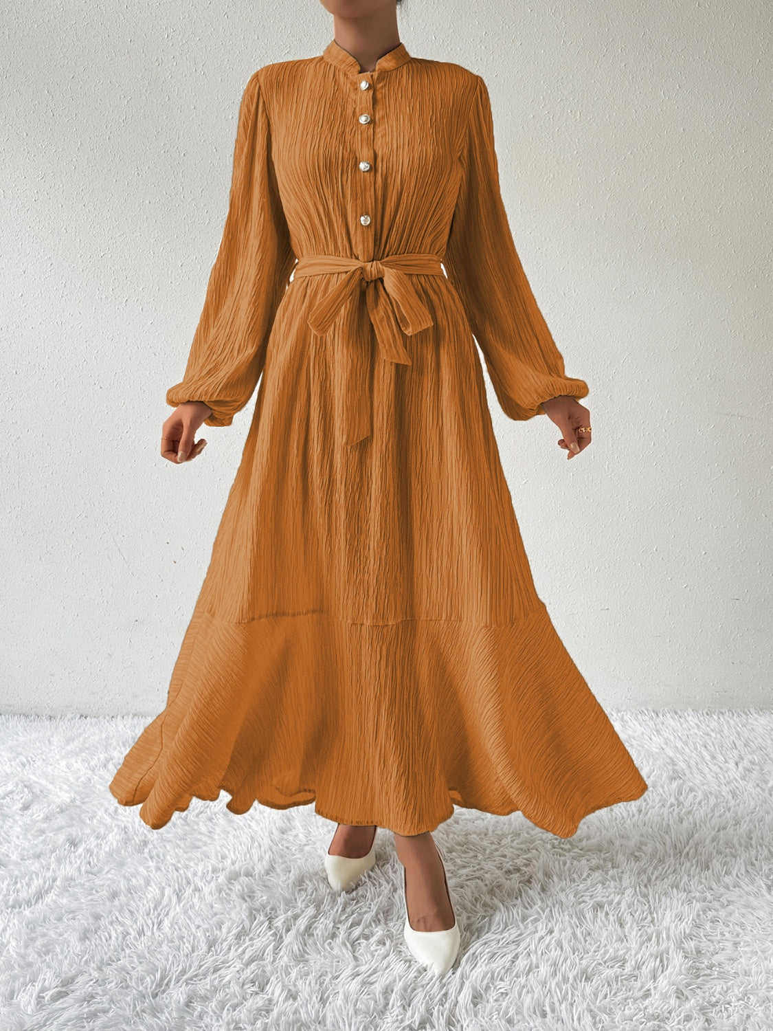 Honey Tie Waist Long Sleeve Dress - Heritage Couture  
