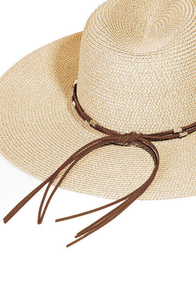 Fame Rope Strap Wide Brim Weave Hat - Heritage Couture  