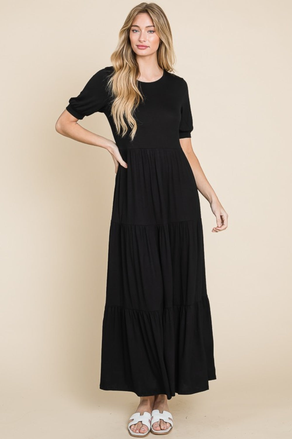 BOMBOM Short Sleeve Tiered Maxi Dress - Heritage Couture  