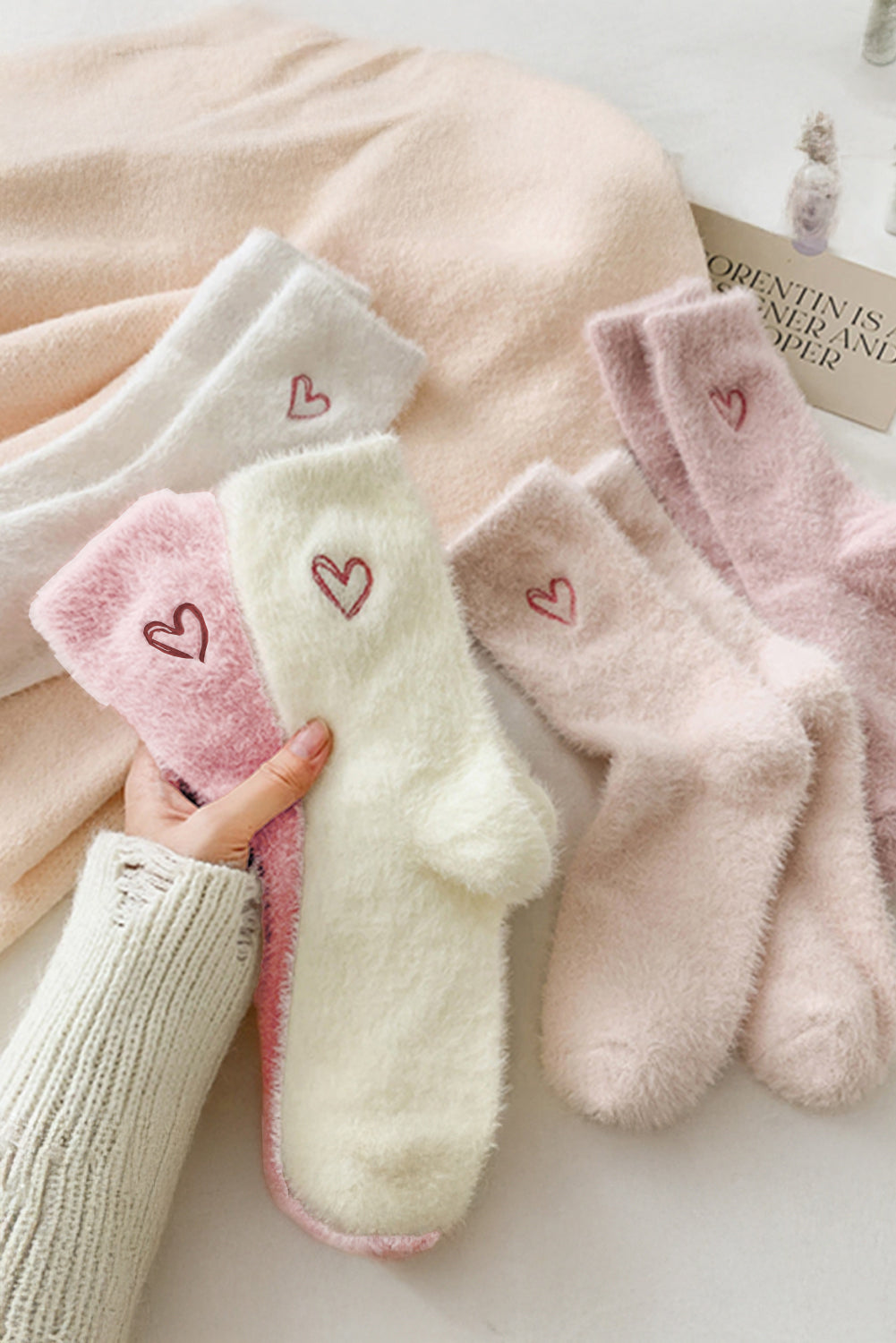 Gossamer Pink Valentine's Day Heart Thick Soft Socks - Heritage Couture  