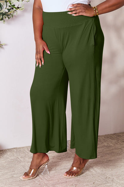 Basic Bae Full Size Smocked Wide Waistband Wide Leg Pants - Heritage Couture  