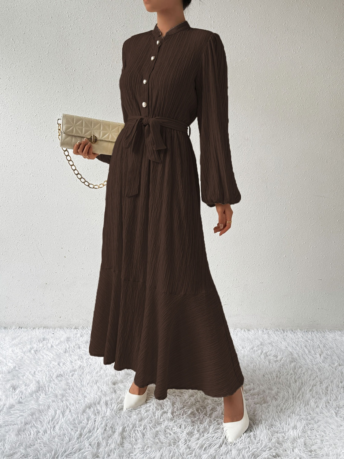 Honey Tie Waist Long Sleeve Dress - Heritage Couture  