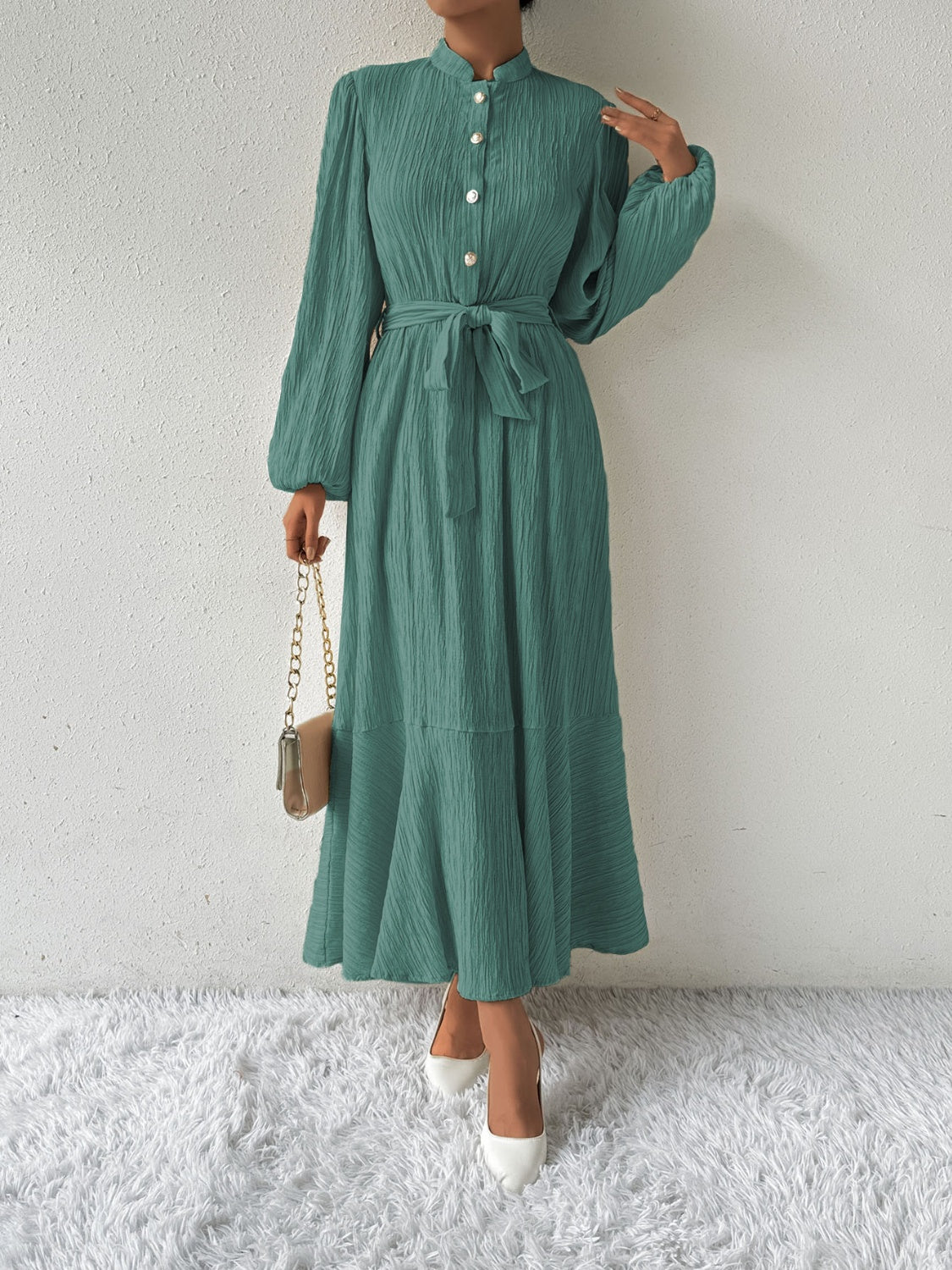 Honey Tie Waist Long Sleeve Dress - Heritage Couture  
