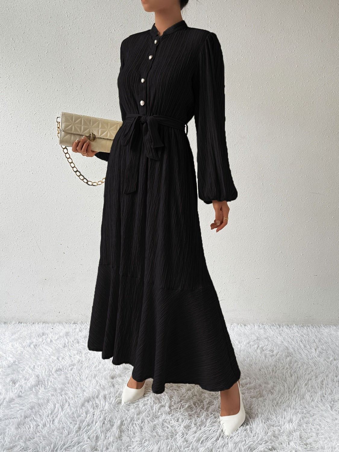 Honey Tie Waist Long Sleeve Dress - Heritage Couture  