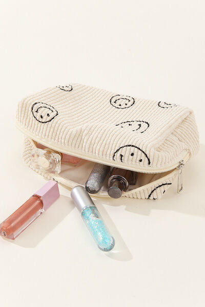 Zenana Smiley Face Corduroy Cosmetic Pouch - Heritage Couture  