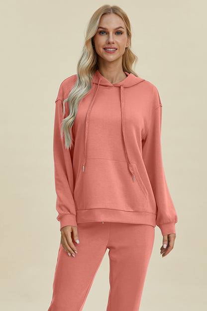 Basic Bae Full Size Air Scuba Drawstring Long Sleeve Hoodie with Kangaroo Pocket - Heritage Couture  