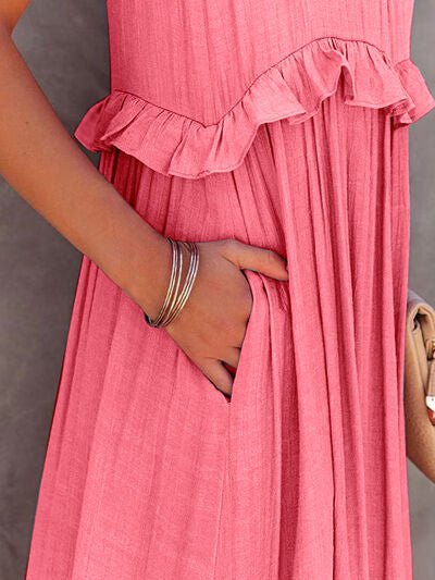 Ruffled Sleeveless Tiered Maxi Dress with Pockets - Heritage Couture  