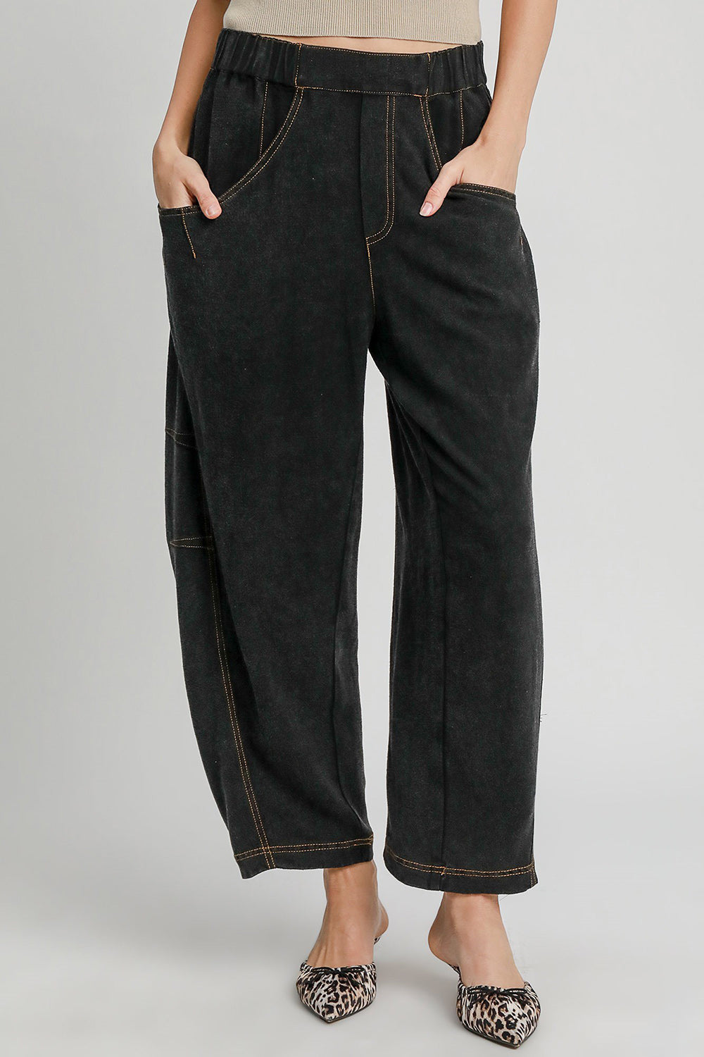 Umgee Elastic Waist Baggy Fit Pants with Pockets - Heritage Couture  