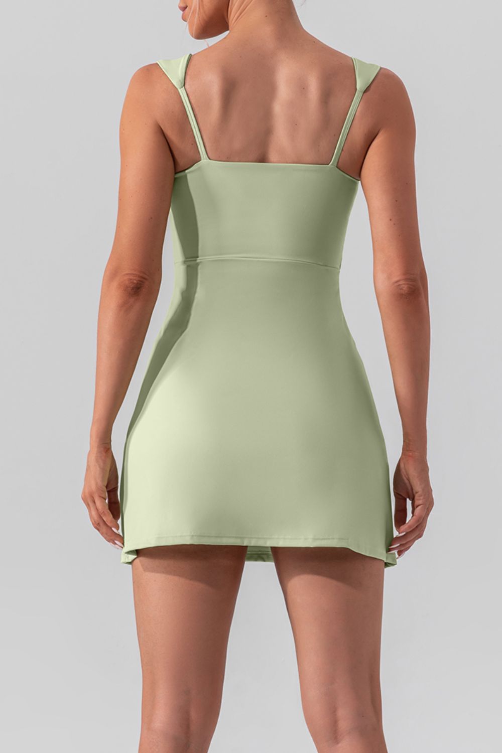 Square Neck Sleeveless Slit Mini Active Dress - Heritage Couture  