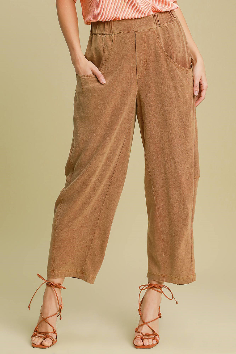 Umgee Elastic Waist Baggy Fit Pants with Pockets - Heritage Couture  