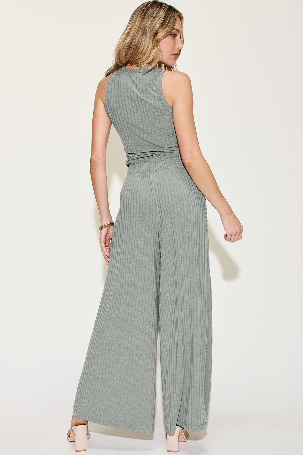 Basic Bae Full Size Ribbed Tank and Wide Leg Pants Set - Heritage Couture  