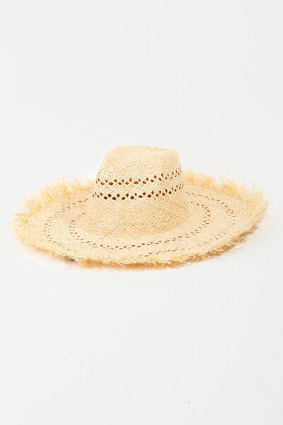 Fame Openwork Raw Hem Weave Hat - Heritage Couture  