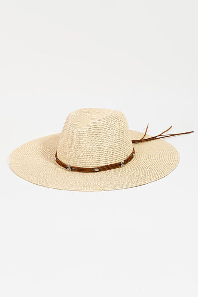 Fame Rope Strap Wide Brim Weave Hat - Heritage Couture  