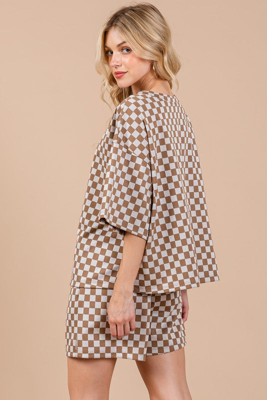 Ces Femme Checkered Round Neck Top and Shorts Set - Heritage Couture  