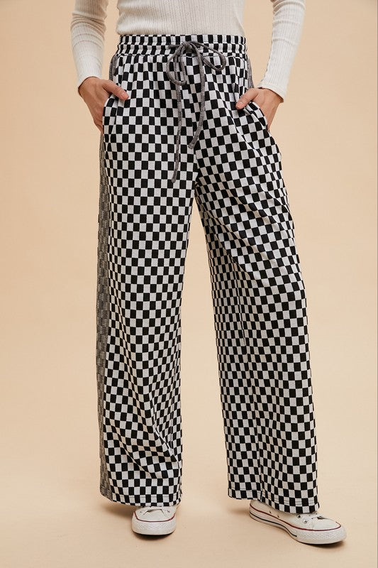 Annie Wear Drawstring Checkered Wide Leg Pants - Heritage Couture  