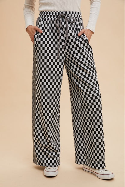 Annie Wear Drawstring Checkered Wide Leg Pants - Heritage Couture  