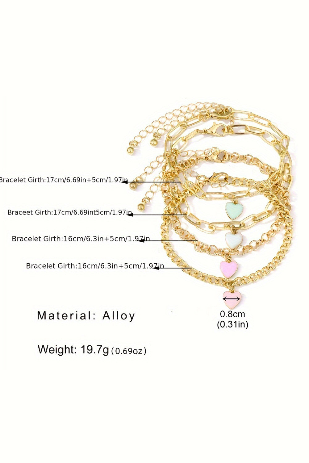 Gold Valentines Heart Multi Layer Adjustable Chain Bracelet - Heritage Couture  