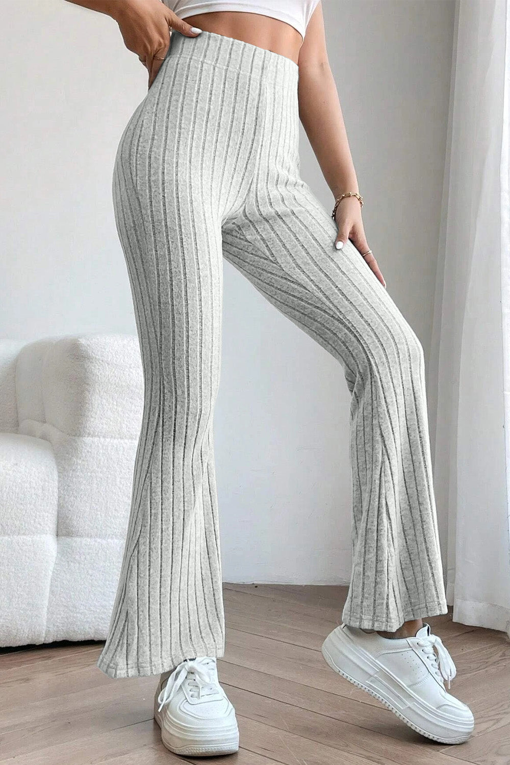 Basic Bae Full Size Ribbed High Waist Flare Pants - Heritage Couture  