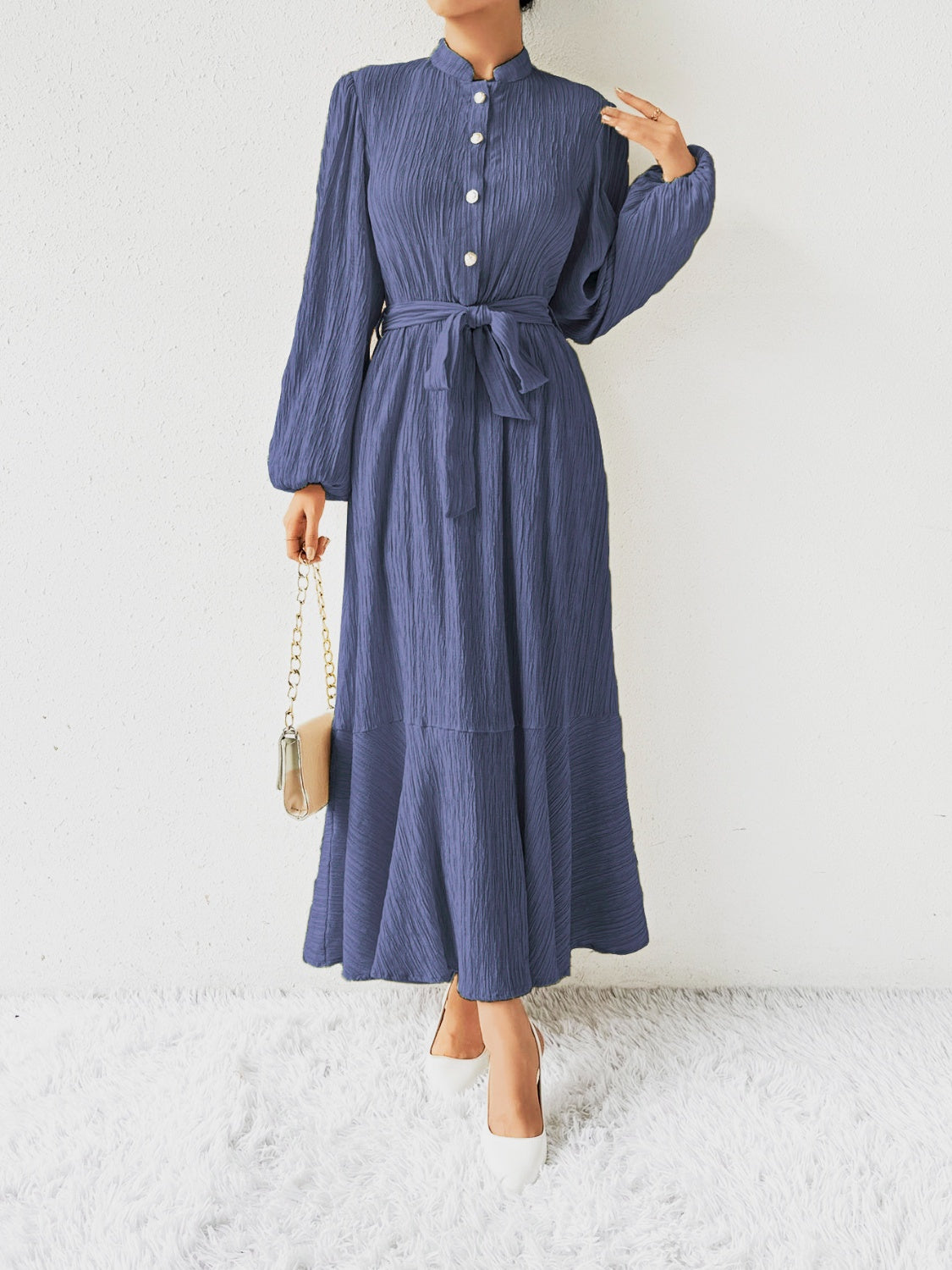 Honey Tie Waist Long Sleeve Dress - Heritage Couture  