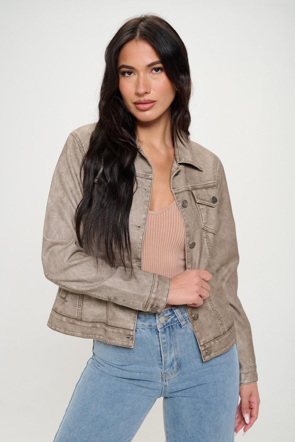 Coalition LA Button Down Cargo Vegan Leather Shacket - Heritage Couture  