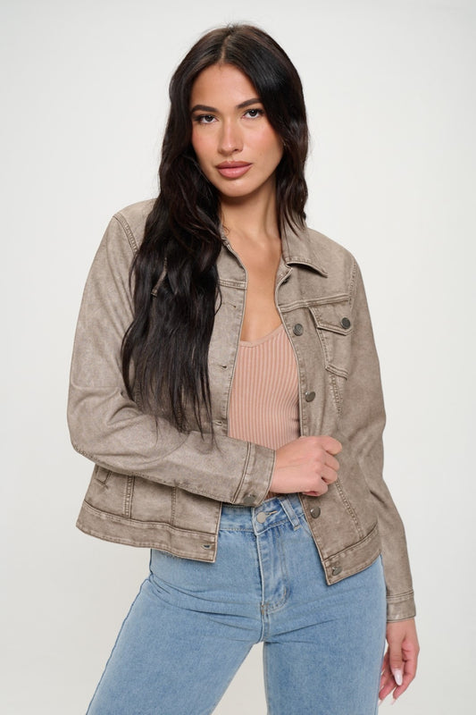 Coalition LA Button Down Cargo Vegan Leather Shacket - Heritage Couture  