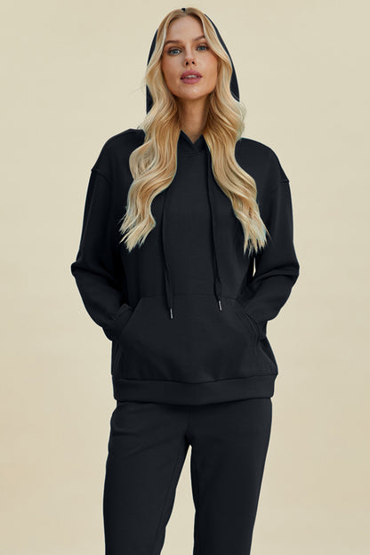 Basic Bae Full Size Air Scuba Drawstring Long Sleeve Hoodie with Kangaroo Pocket - Heritage Couture  