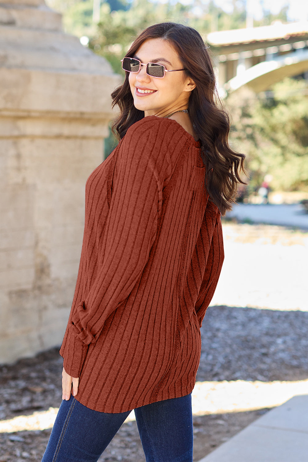 Basic Bae Full Size Ribbed Round Neck Long Sleeve Knit Top - Heritage Couture  