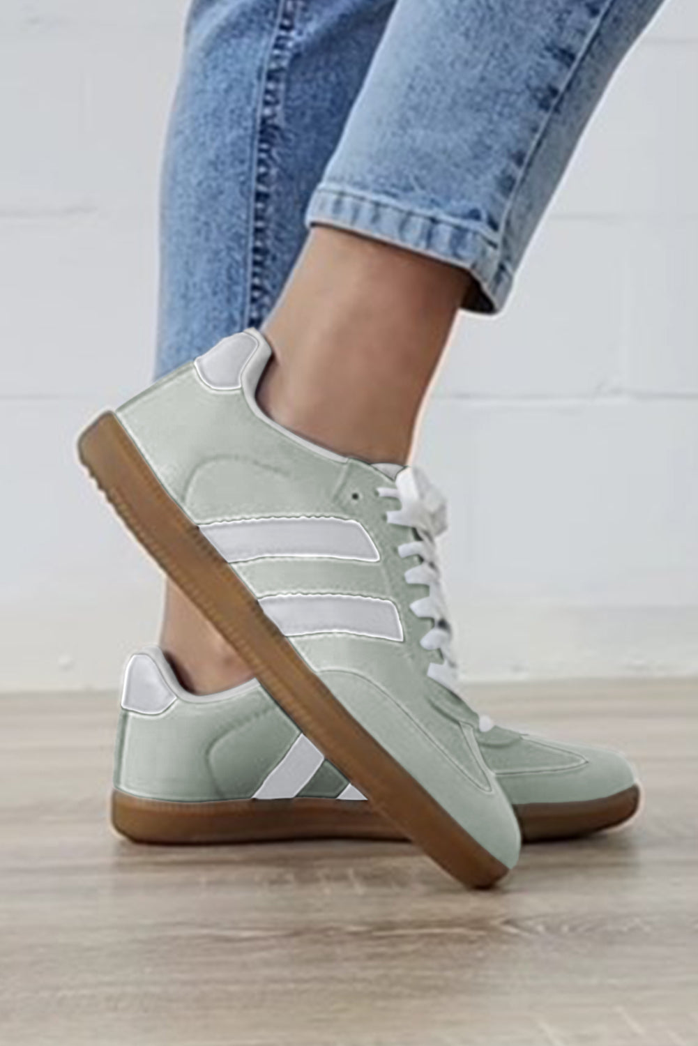 White Striped Lace Up Flat Sneakers - Heritage Couture  