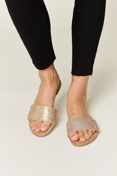 WILD DIVA Rhinestone Open Toe Flat Sandals - Heritage Couture  