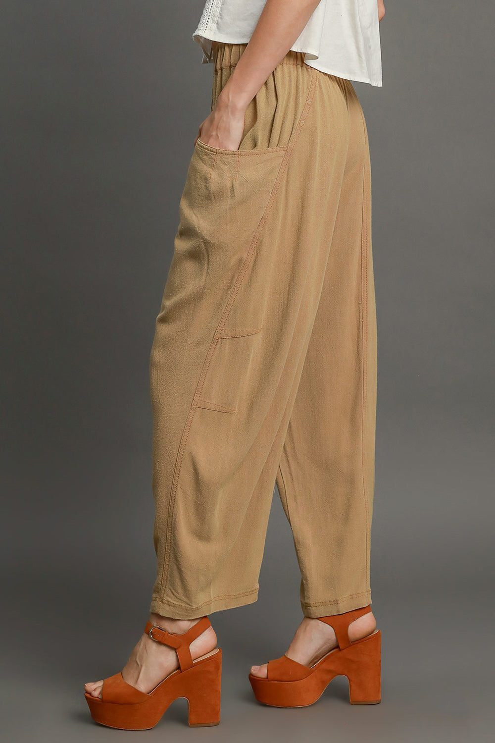 Umgee Elastic Waist Baggy Fit Pants with Pockets - Heritage Couture  