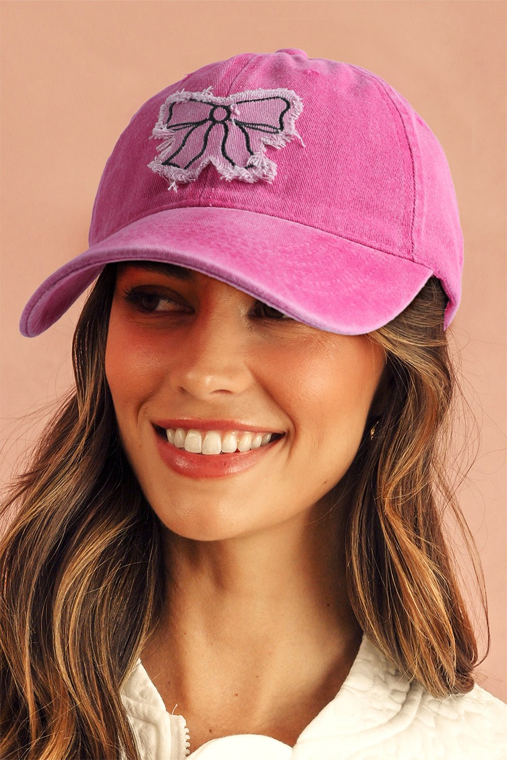 Rose Red Distressed Bow Patched Baseball Cap - Heritage Couture  